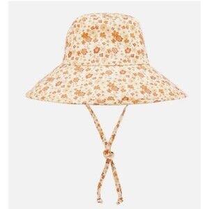 LACK of COLOR Peach Bloom Floral Print Cotton Bucket Hat S/M Sun Beach Orange